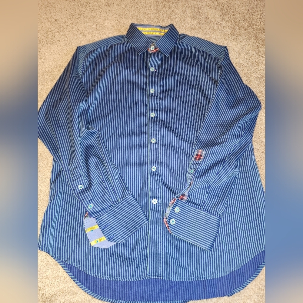 Robert Graham Striped Blue Medium LS Dress‎ Shirt